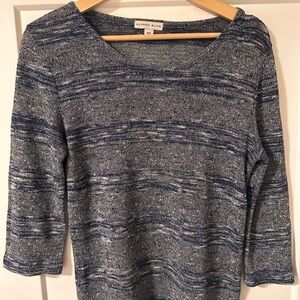 ALFRED SUNG Blue Marled Scoop Neck Knit Sweater